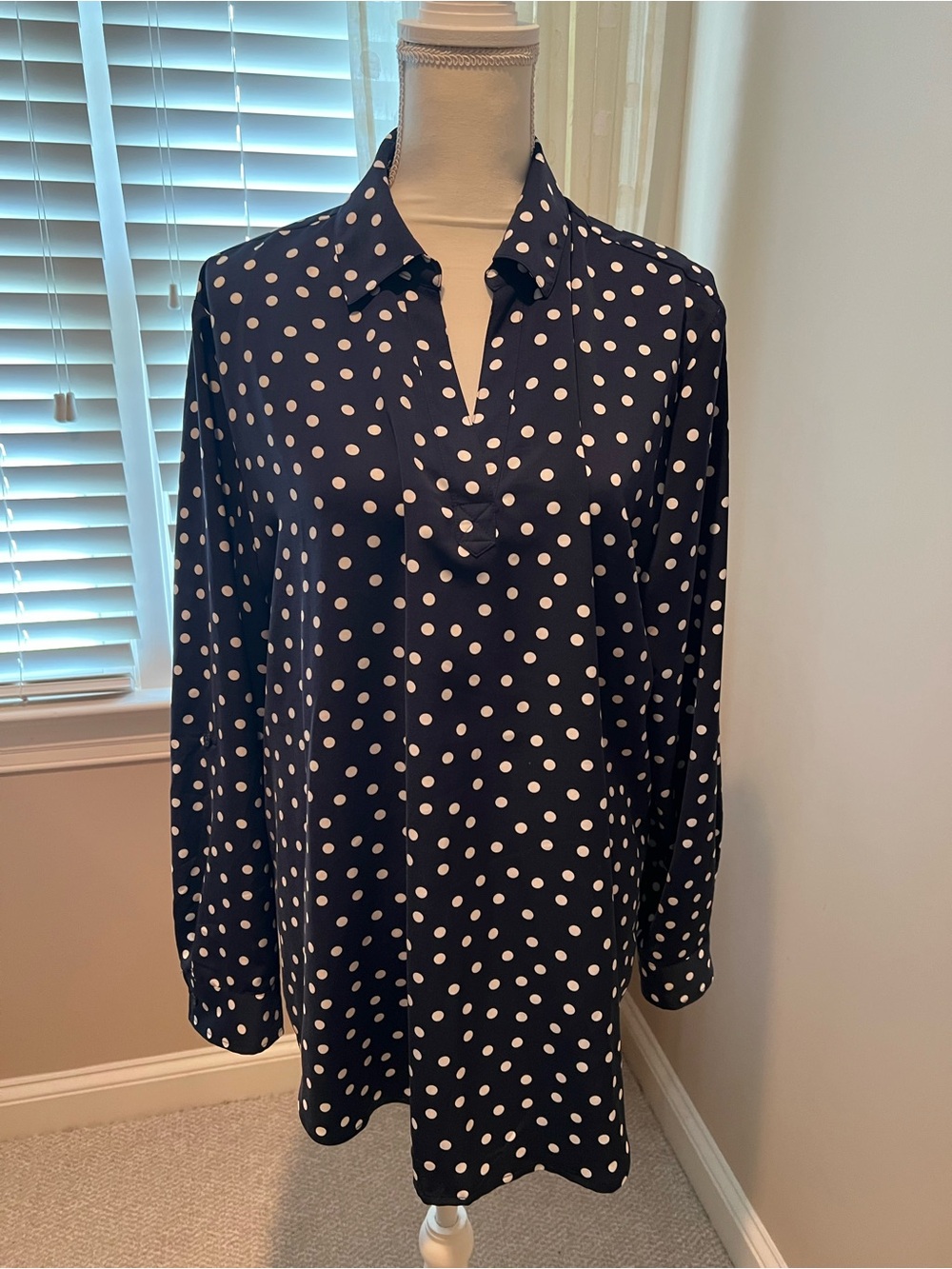 Chico's Navy and White Polka Dot Tunic
